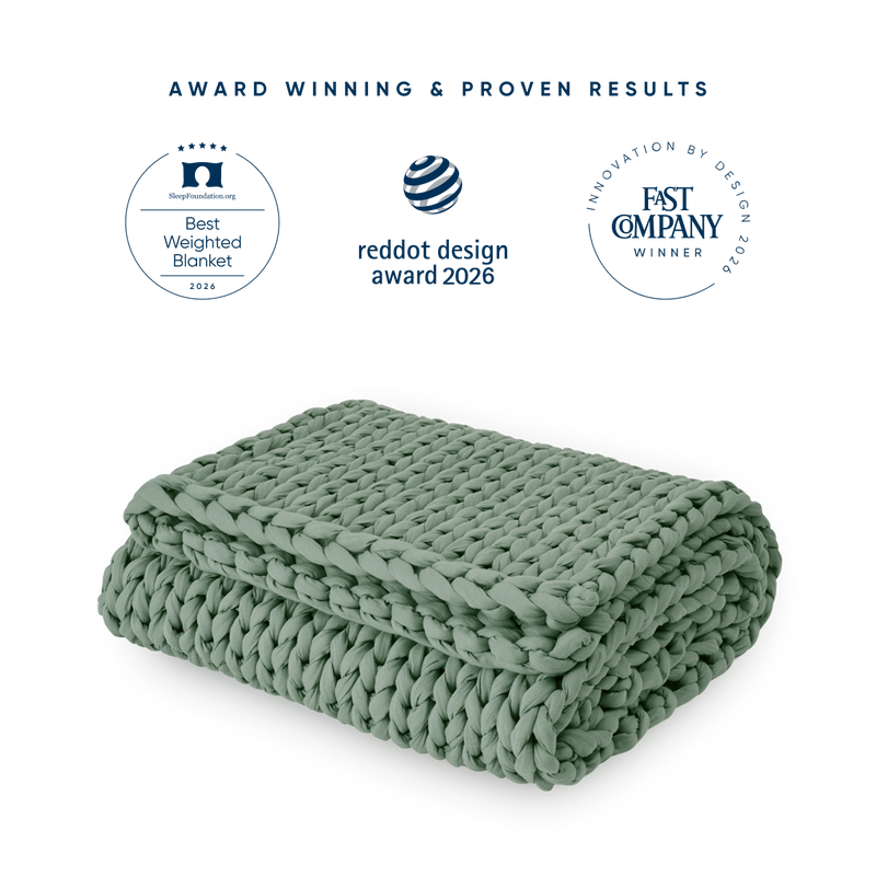 Botanical Dream weighted blanket with award badges