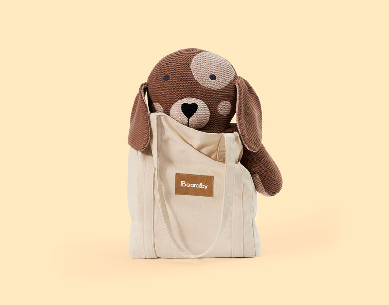 weighted stuffed dog with bag