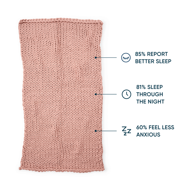 Evening Rose knitted blanket with text indicating sleep benefits