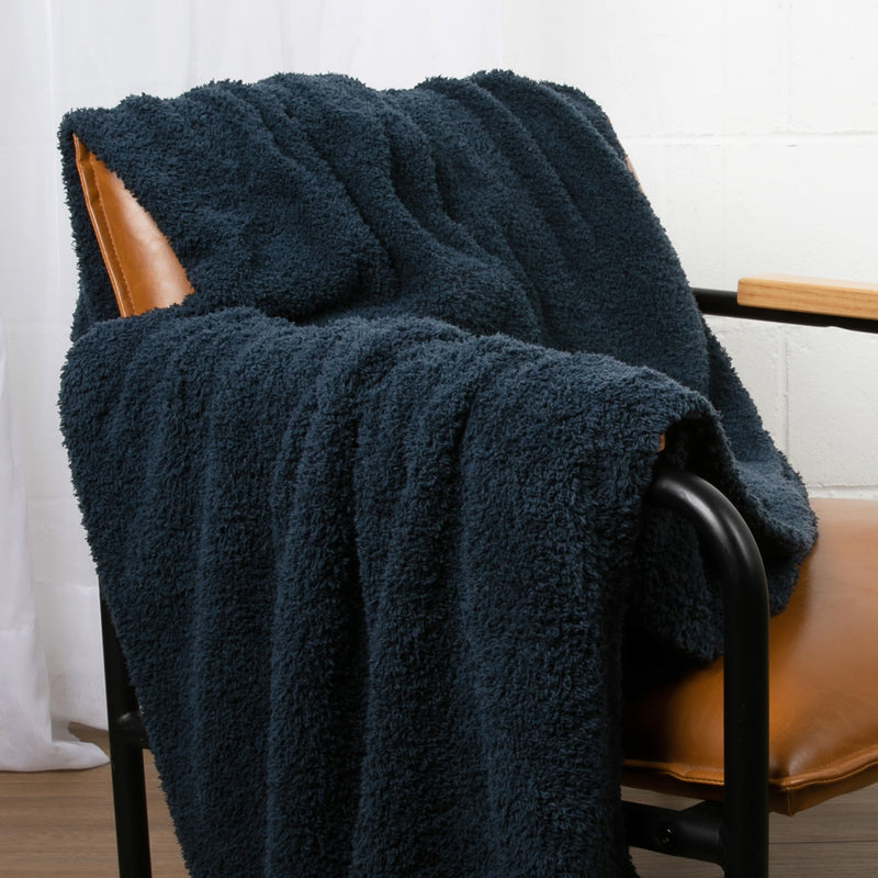 blue plush throw blanket on chair