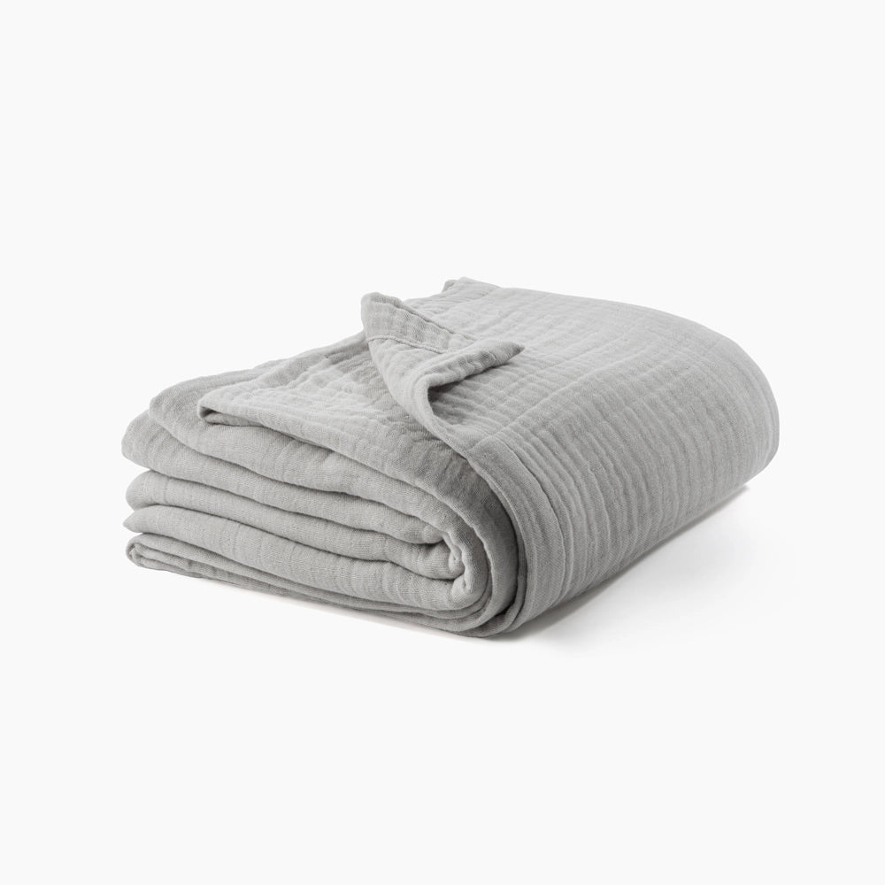 folded moonstone grey muslin blankets for adults