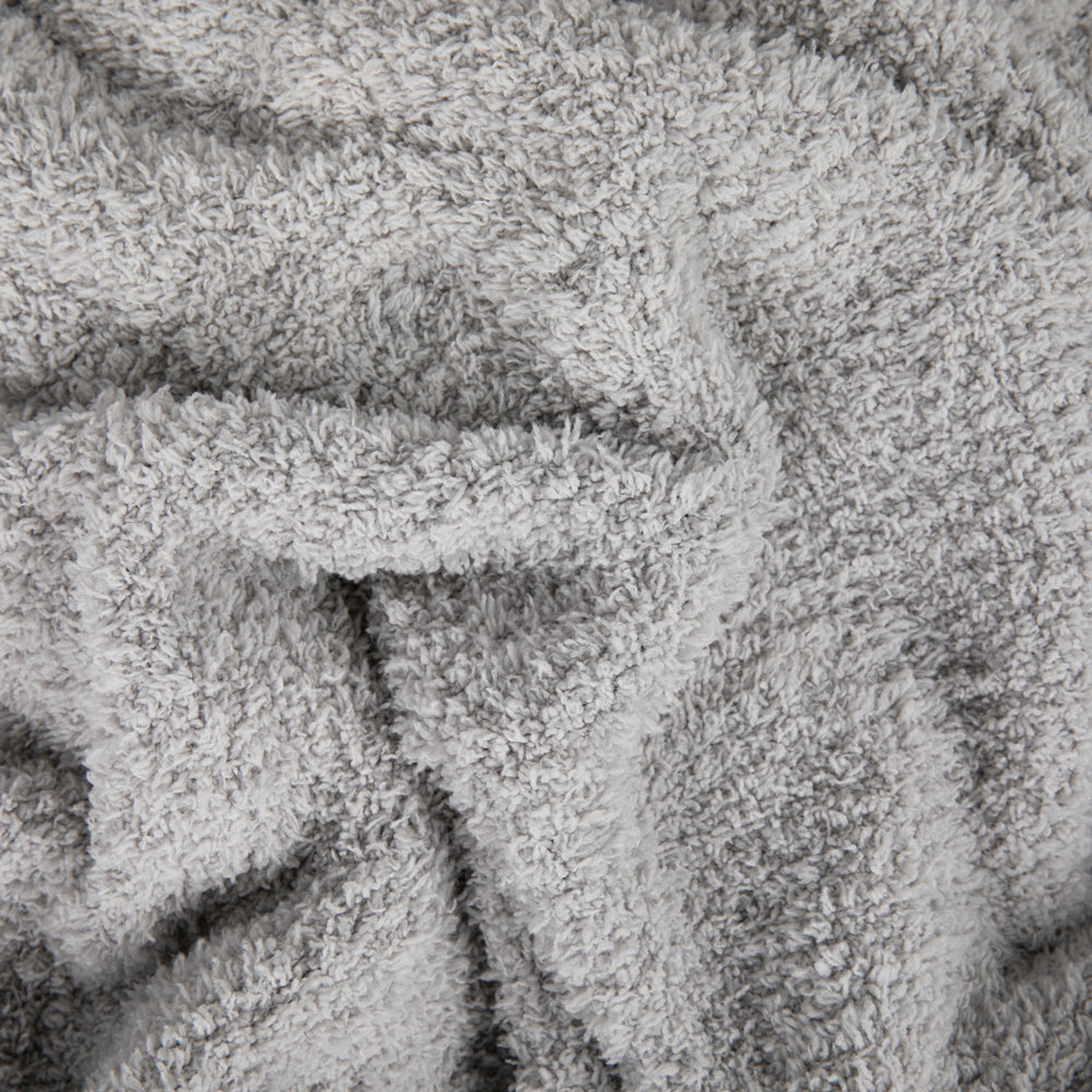 close up image of grey plush throw blanket