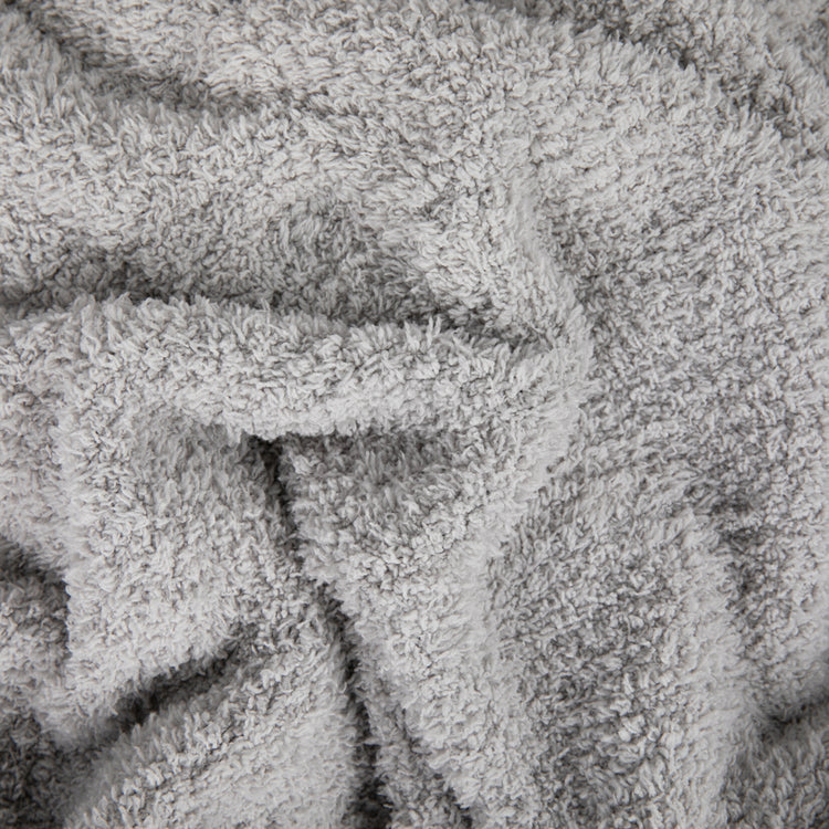 close up image of grey plush throw blanket