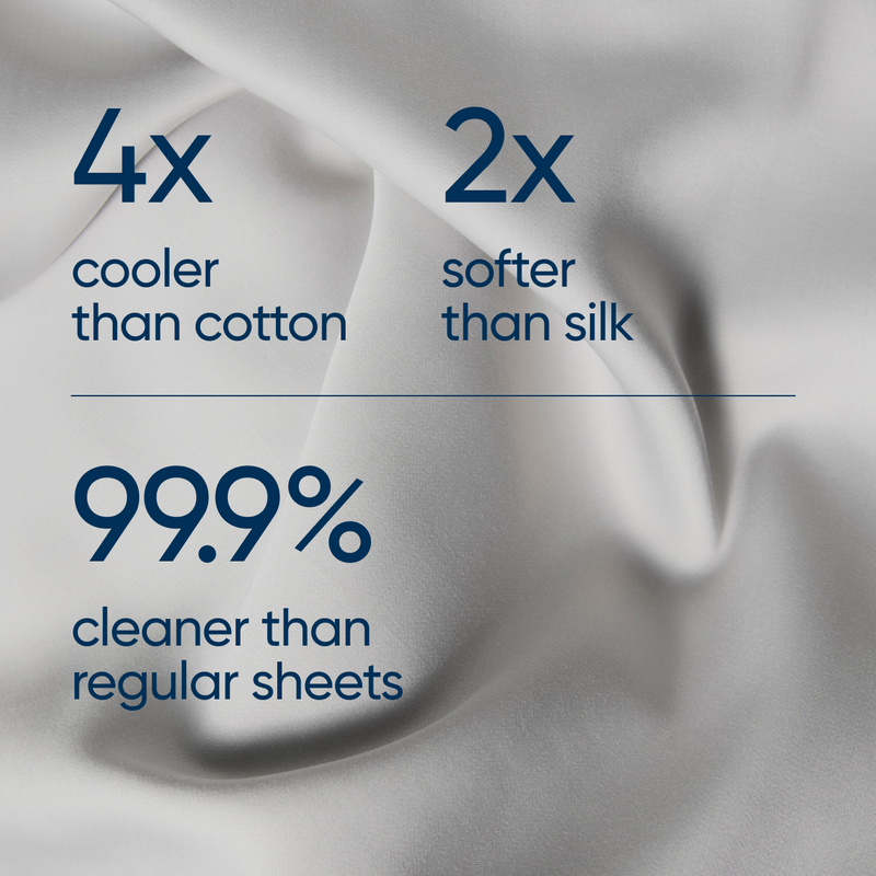 Text highlighting fabric properties with a close-up of moonstone grey fabric background