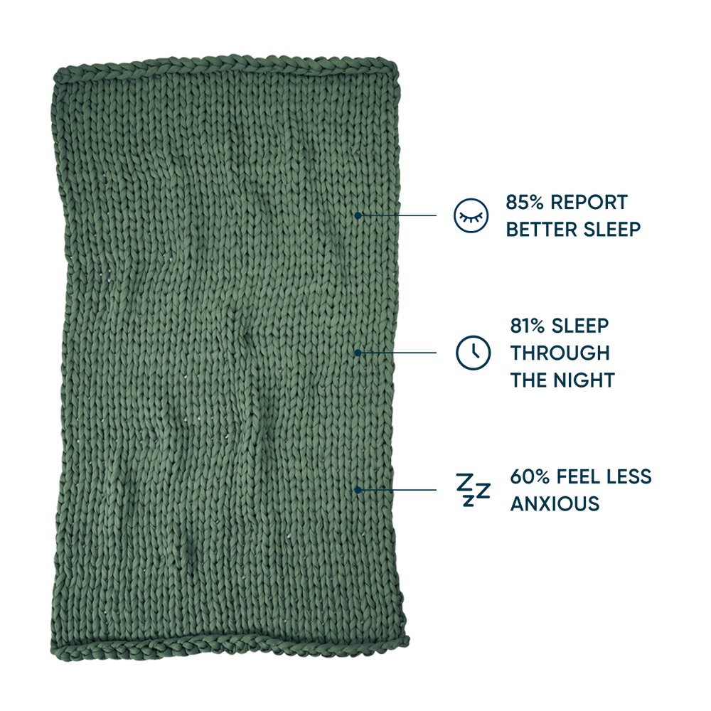 Green Bearaby knitted product with sleep benefits text
