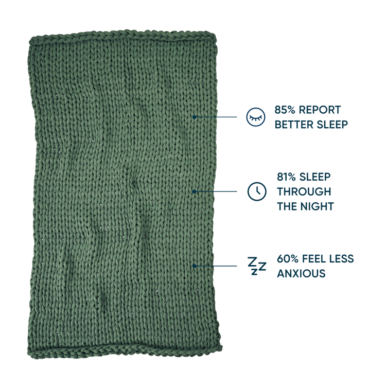 Green Bearaby knitted product with sleep benefits text