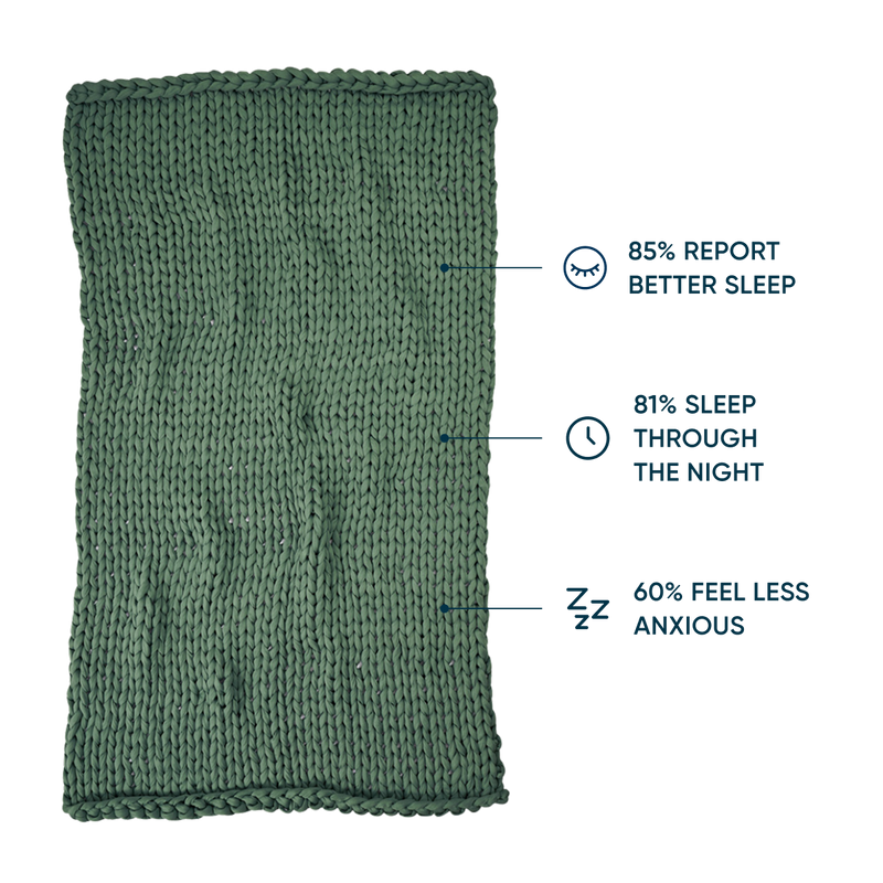 Green Bearaby knitted product with sleep benefits text