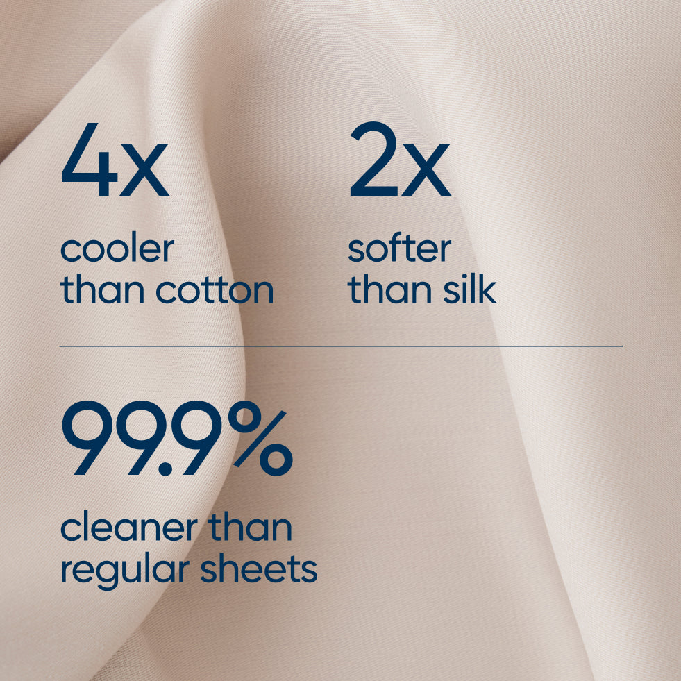 Morning Pearl bearaby pillowcase with product benefits like '4x cooler than cotton', '2x softer than silk', and '99.9% cleaner