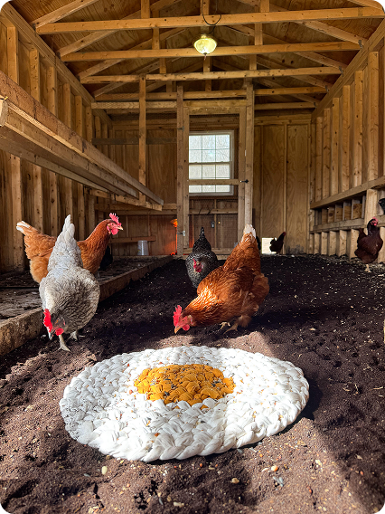 Through fruitful exchanges with experts and scientists, it became clear to us that chickens were the next species in need of natural sleep support. So we got to work right away! Many sleepless nights later (figuratively speaking!), we developed the ultimate weighted blanket for chickens: the Incubator!