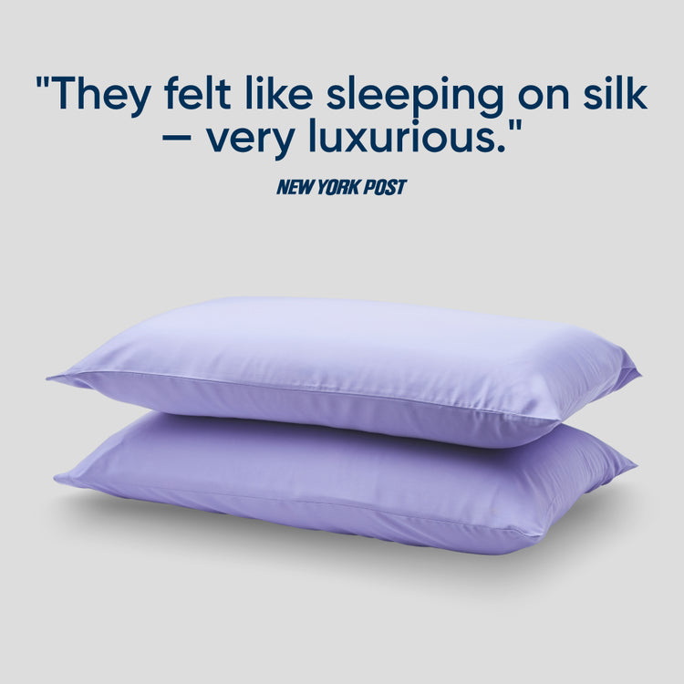 bearaby sweet lavender-colored pillows stacked on top of each other with a quote from The New York Post 